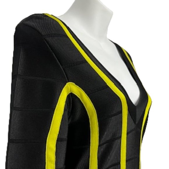 FRENCH CONNECTION Black And Yellow Bandage Midi Dress Size 6 - Picture 7 of 16